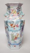 A Chinese famille rose hexagonal baluster vase, 36cm