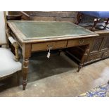 A Victorian mahogany two drawer writing table, width 121cm, depth 74cm, height 76cm