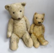 Two vintage English teddy bears with articulated limbs, the largest 50cm in high