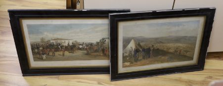 W. Simpson, two hand coloured lithographs, 'Funeral cortege of Lord Raglan' and 'Cavalry Camp', 28 x