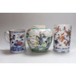 A Chinese Imari large mug, early 18th century, a Chinese famille rose mug, Qianlong period and a