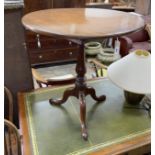 A George III mahogany bird cage tilt top tripod tea table, diameter 46cm, height 86cm