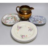 Late 18th/early 19th century: Four creamware plates painted with roses and other flowers, two