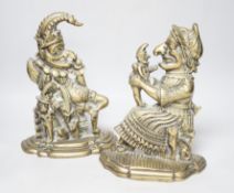 A pair of cast brass Punch and Judy door stops, the largest 28cm high