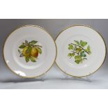 A pair of Minton plates painted with fruit by Colclough, signed, Crown, Globe England mark in