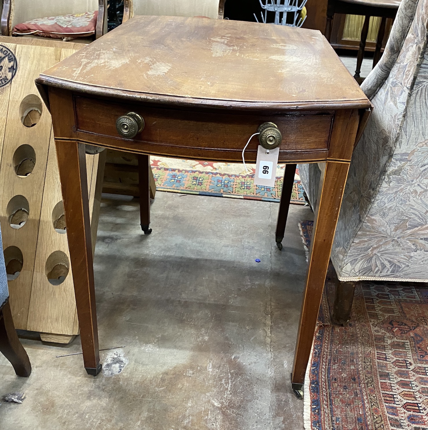 A George III mahogany Pembroke breakfast table, width 85cm, depth 54cm, height 71cm - Image 5 of 6