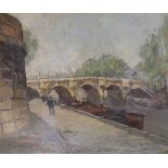 Alexander Gabriel Gaillard-Deschamps, oil on board, Bridge over the Seine, indistinctly signed