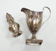 A George III silver helmet shaped cream jug, on square base, London, 1791 (overstruck maker's mark),