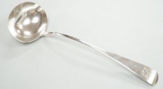 A late George III silver Old English pattern soup ladle, Hougham, Royes & Dix, London,1817, 32.
