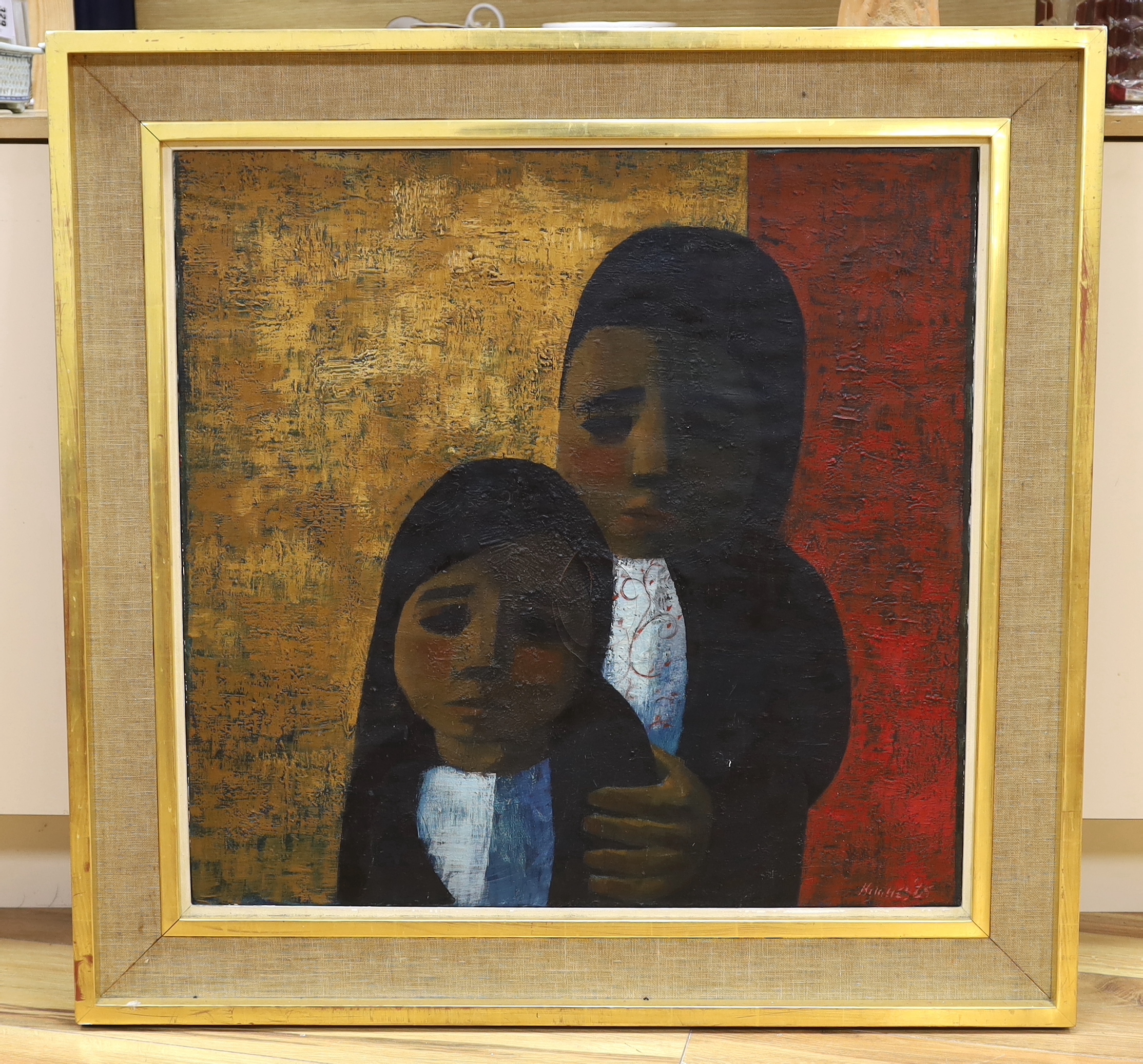 Jack Hughes (British, 20th Century), oil on canvas, 'Two children', signed with Trafford Gallery - Image 2 of 5