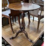 A George III and later mahogany circular tilt top tripod wine table with associated base, diameter