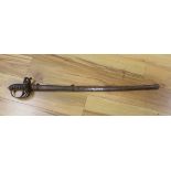 A 19th century shagreen handled and basket hilt, Recon Rifles officer's dress sword, 99cm long