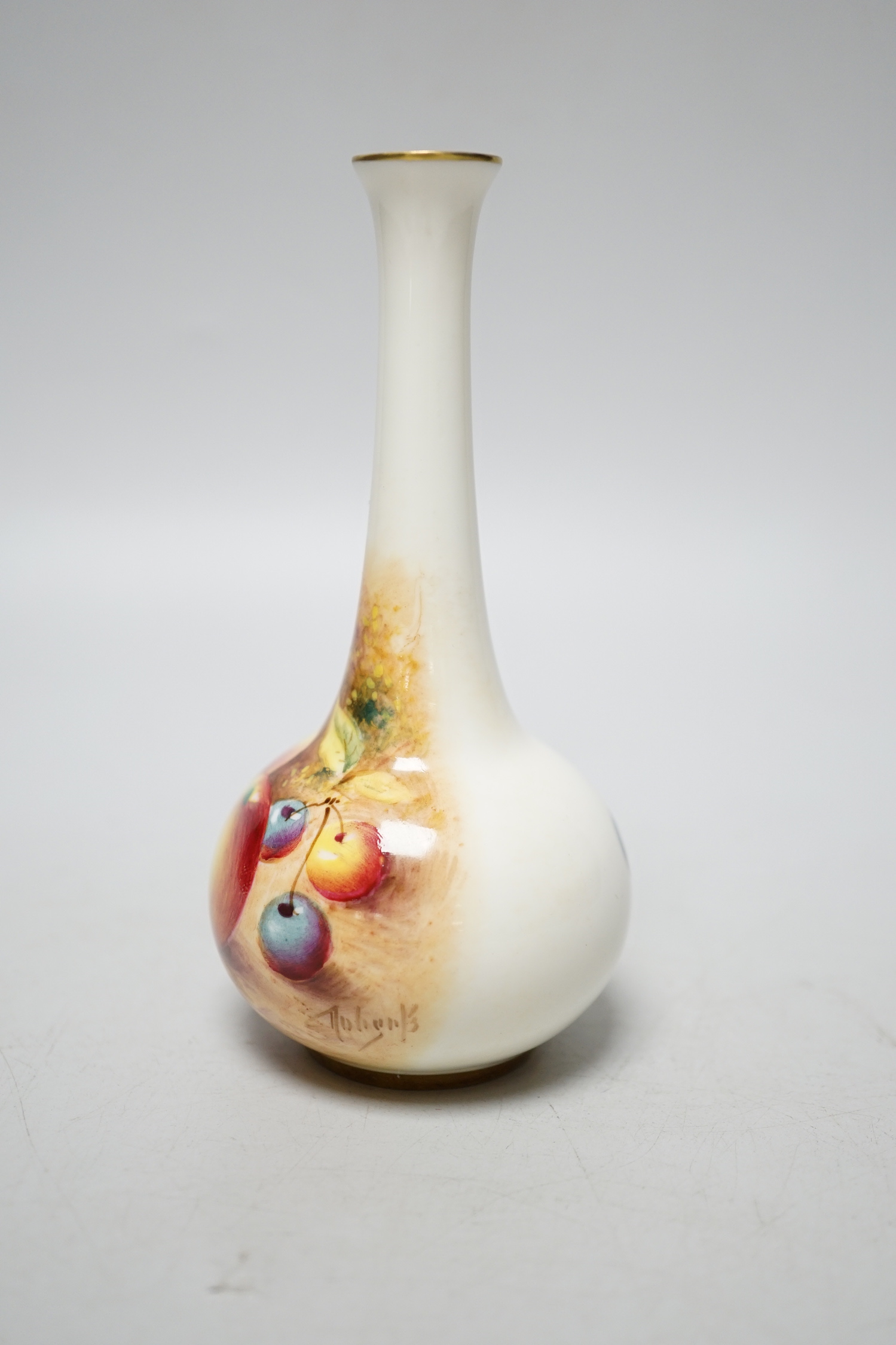 A Royal Worcester amphora shaped vase painted with fruit by Roberts, signed, black mark, shape 2491 - Image 2 of 6