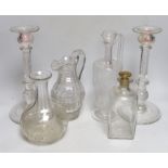 A group of 19th century and later glassware including an Edwardian decanter with floral etched