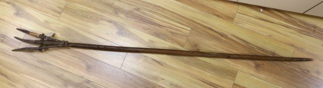 A primitive hay-maker's pitch fork, 225cm in length