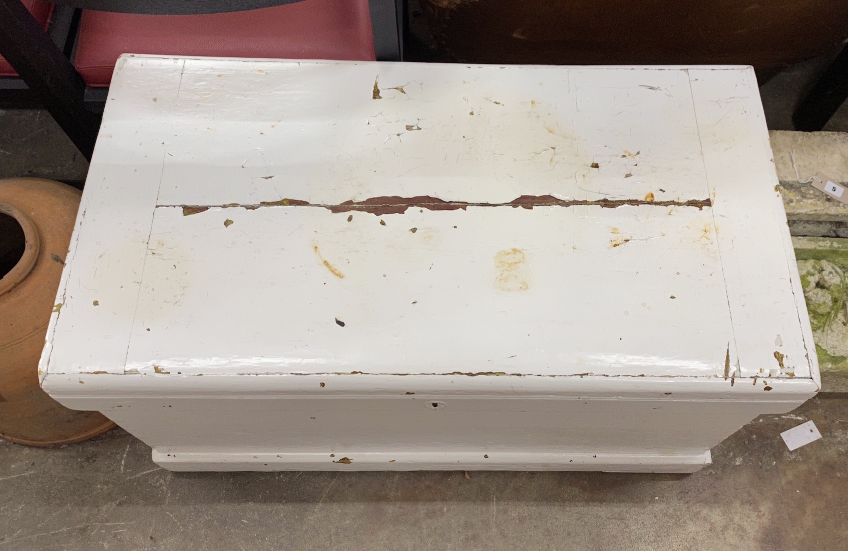 A Victorian white painted trunk, width 94cm, depth 50cm, height 50cm - Image 2 of 3