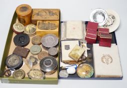 Objects including Edward VII commemorative prayer book, silver mounted box and miniature crown,
