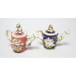 Two Derby porcelain floral encrusted miniature water sprinklers, circa 1825, tallest 10cm