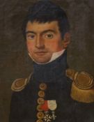 Greek School, oil on canvas,Portrait of a Naval officer, indistinctly signed and dated 1814, 40 x
