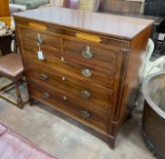A George IV inlaid mahogany five drawer chest, width 110cm, depth 52cm, height 107cm