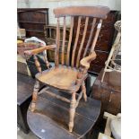 A Victorian style elm and beech Windsor lathe back armchair, width 68cm, depth 49cm, height 116cm