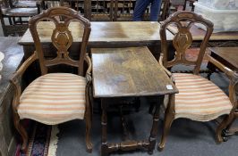 A pair of French elbow chairs, width 55cm, height 104cm