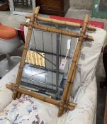 A near pair of late 19th century French faux bamboo rectangular wall mirrors, larger width 52cm,