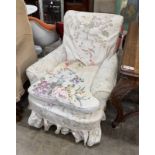 A late Victorian upholstered armchair, width 82cm, depth 80cm, height 88cm