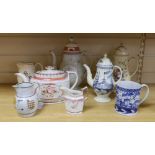 Late 18th century / early 19th century pearlware and creamware tea and coffee wares, tallest 27cm