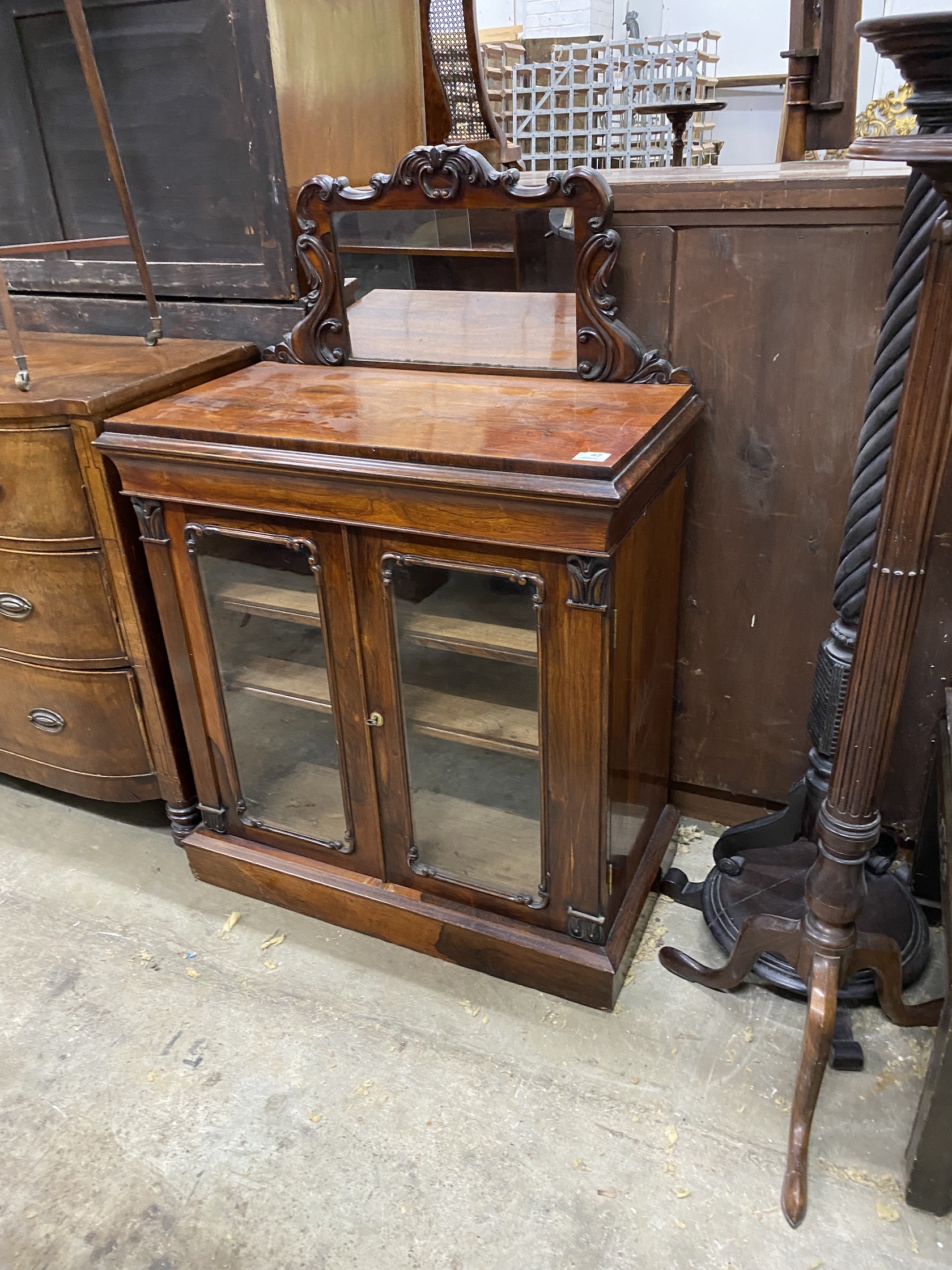 A Victorian rosewood mirror back side cabinet, width 85cm, depth 46cm, height 124cm - Image 2 of 3