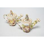 Two Derby porcelain floral encrusted miniature water sprinklers, circa 1825, 9cm high