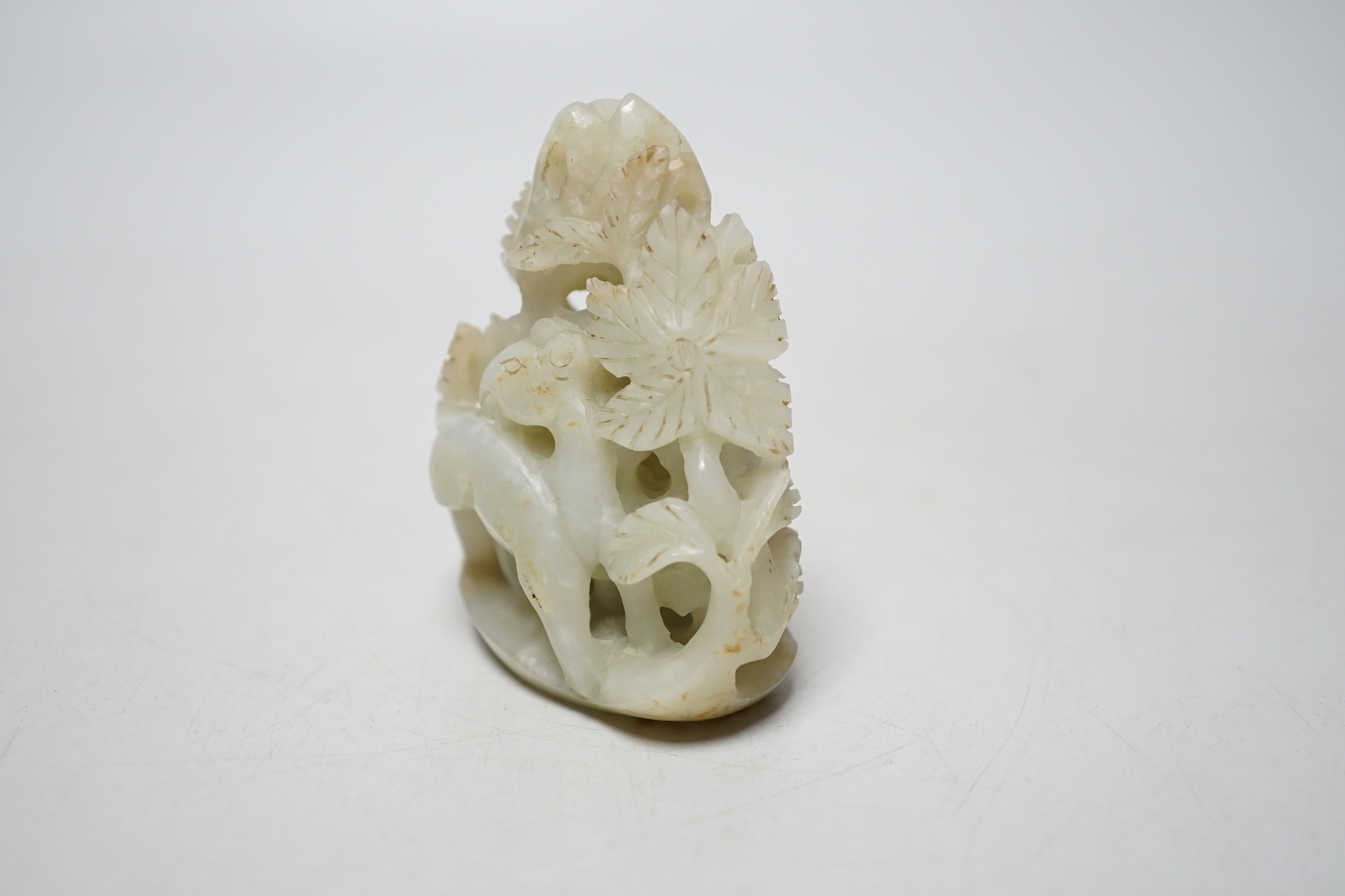 A Chinese pale celadon jade ‘deer’ carving, 7cm - Image 2 of 5