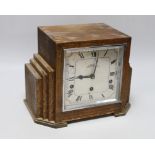 An Art Deco oak cased mantel clock by S R Elliot, 26cm wide