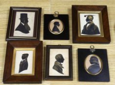 Six assorted 19th century silhouettes including H.J. Walter, cut and bronzed profile of a boy, 1850,
