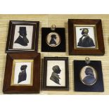 Six assorted 19th century silhouettes including H.J. Walter, cut and bronzed profile of a boy, 1850,
