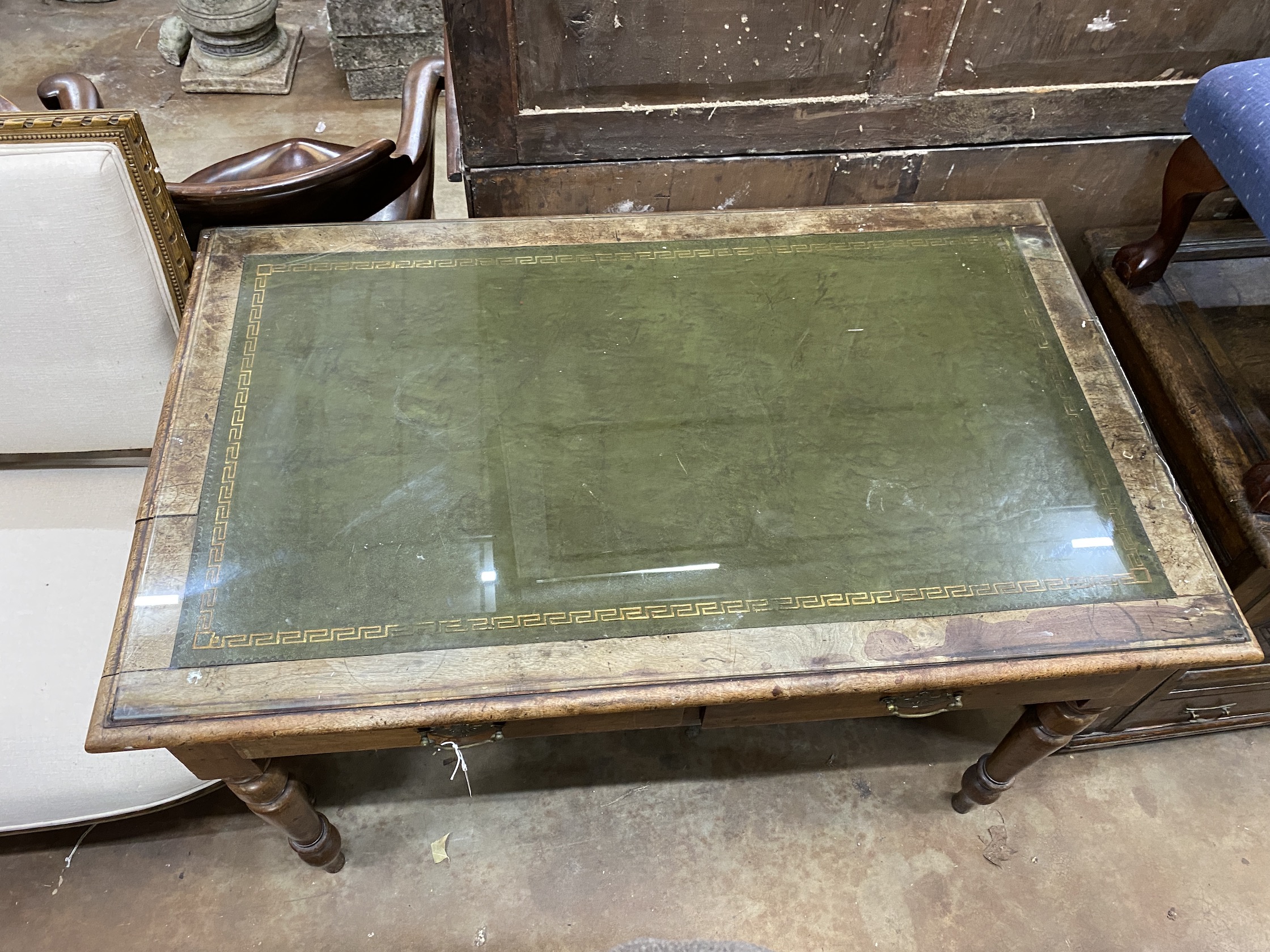 A Victorian mahogany two drawer writing table, width 121cm, depth 74cm, height 76cm - Image 2 of 6