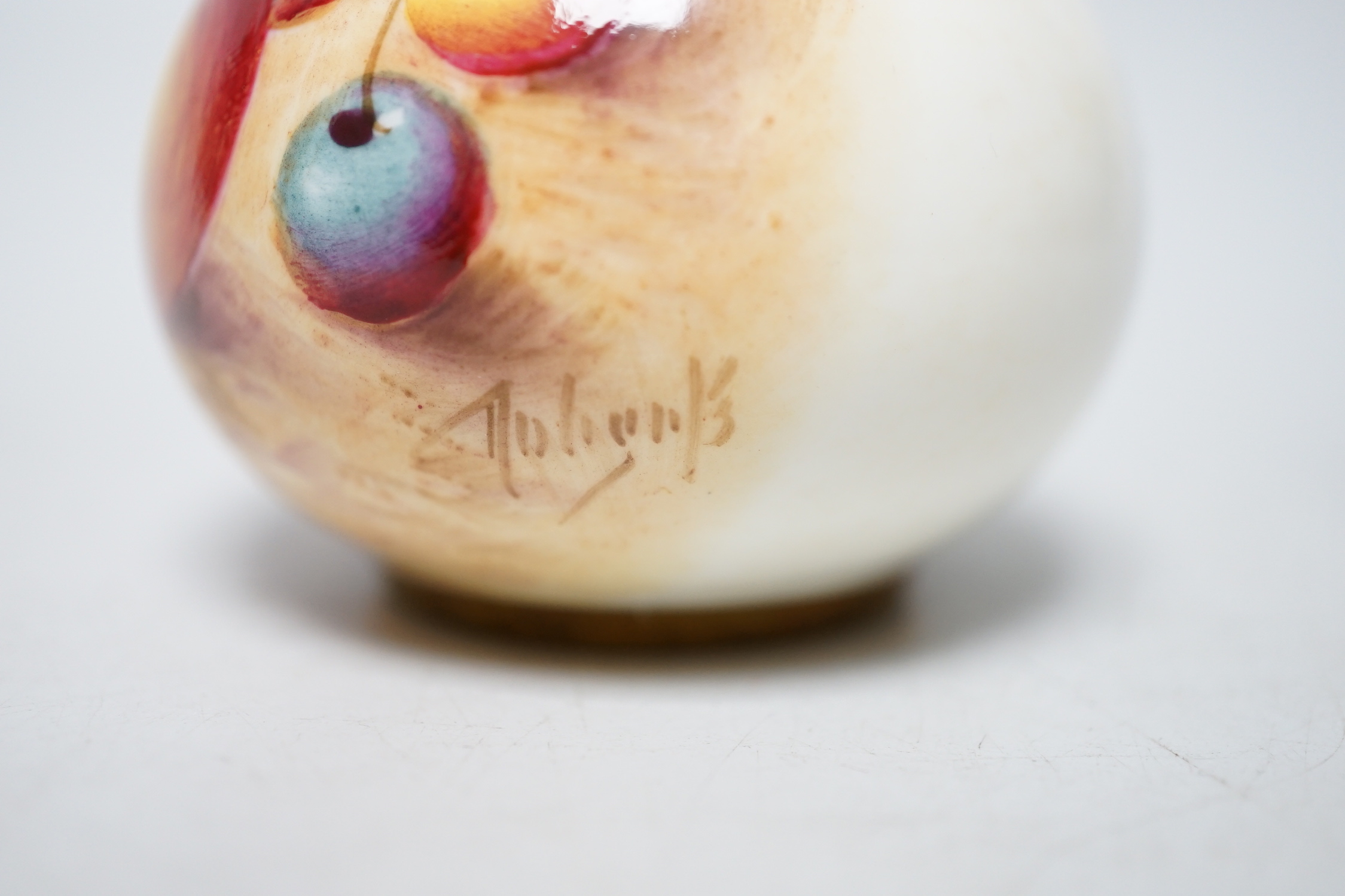 A Royal Worcester amphora shaped vase painted with fruit by Roberts, signed, black mark, shape 2491 - Image 3 of 6