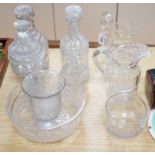 Collection of Regency and later glassware including decanters, jugs and a Bon Bon dish, the