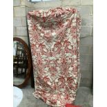 Two pairs of red patterned floral curtain's each 260cm x 180cm, and two curved pelmets.