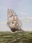 Ambrose, oil on canvas, Clipper ship at sea, signed, 40 x 29cm