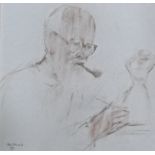 Keith Clements (1931-2003), charcoal and chalk on paper, Portrait of Professor Quentin Bell,