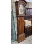 An early 19th century inlaid oak eight day longcase clock by Thomas Best, Lewes (no weights), height