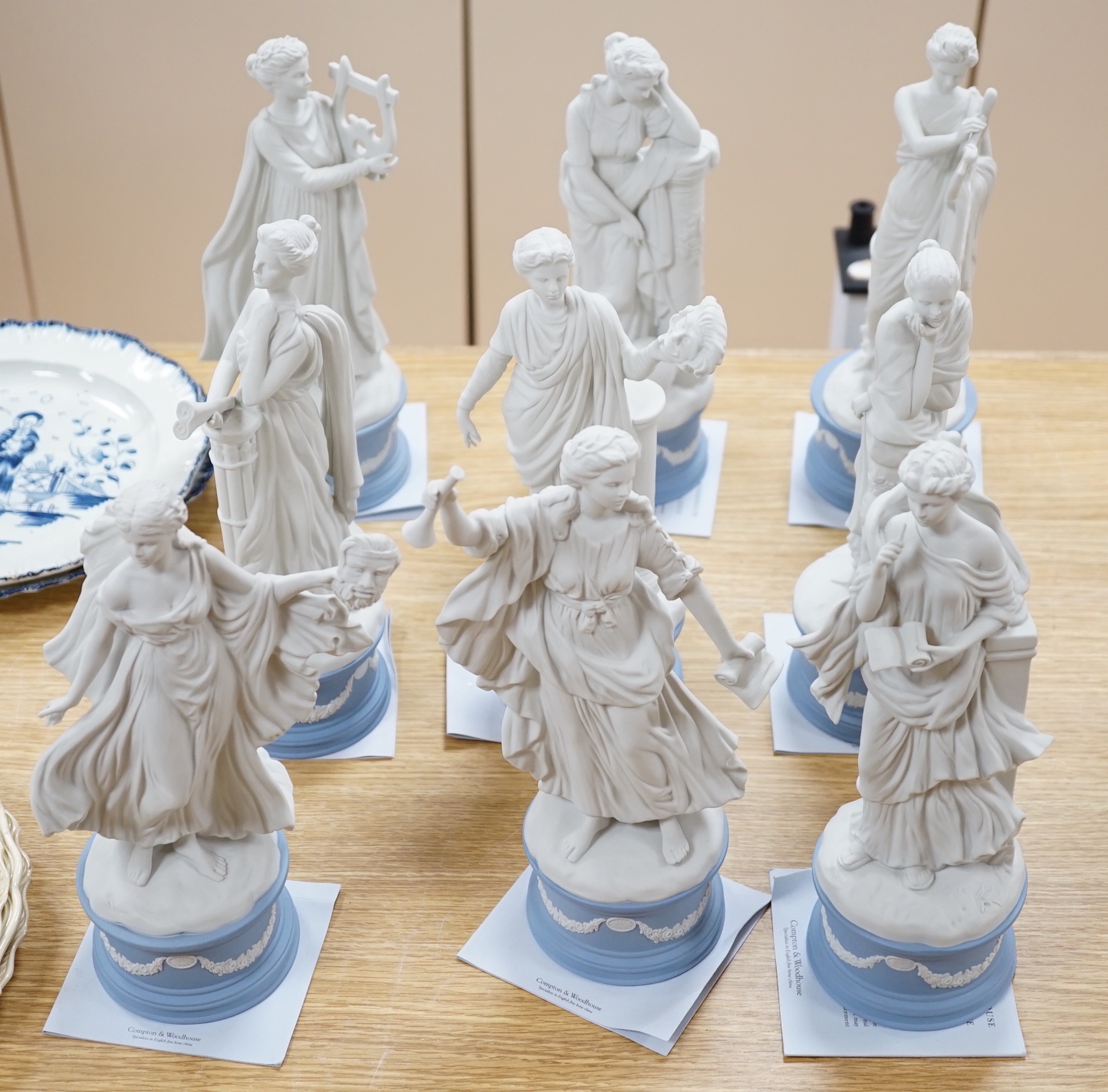 A set of nine Compton Woodhouse for Wedgwood 'dancing hours' figurines, each with certificate of