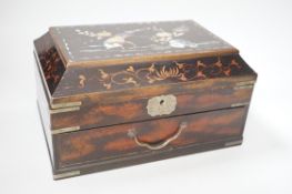 A 19th century Japanese abalone inlaid lacquered casket, 27cm wide