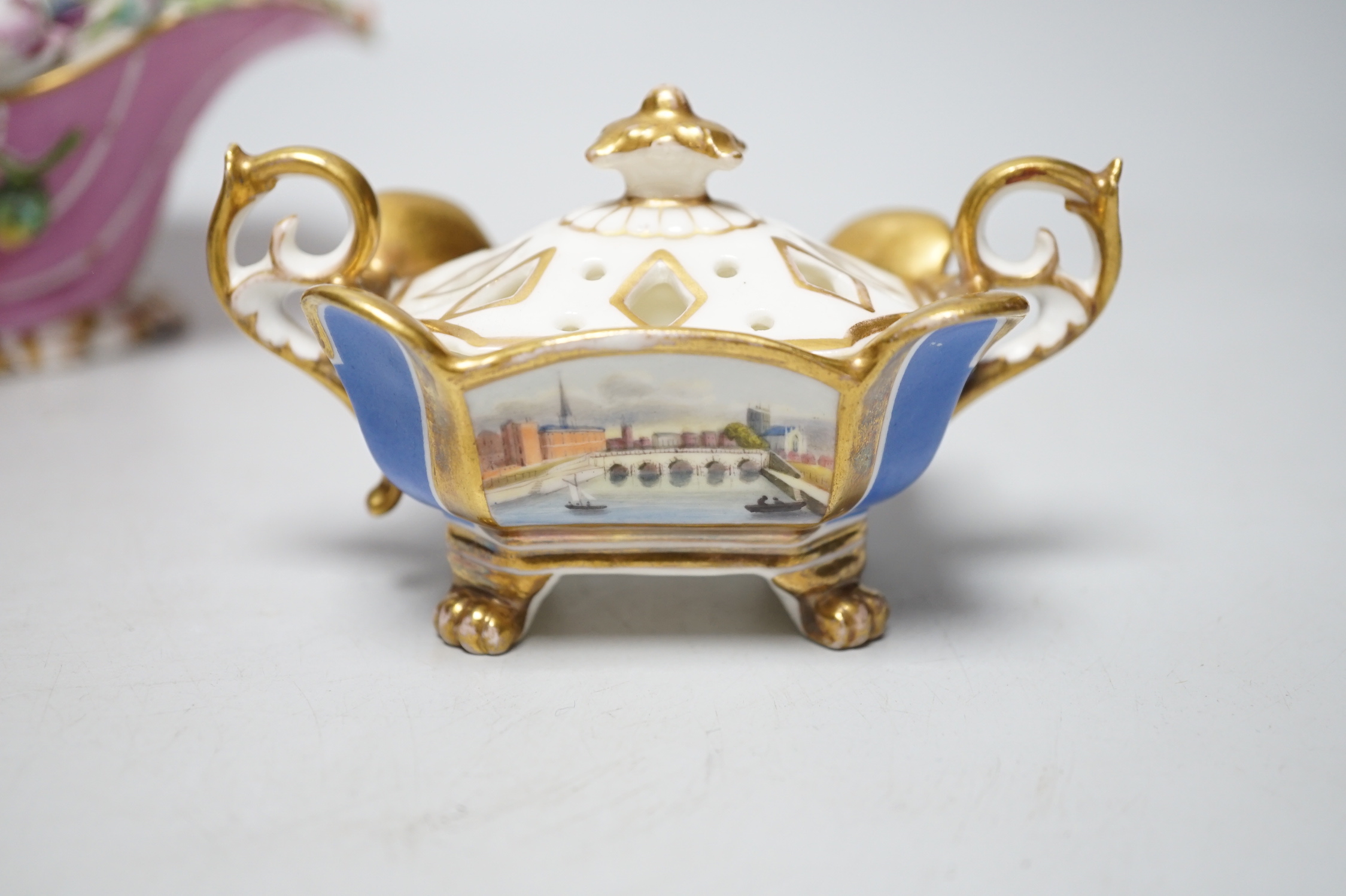 A Grainger Lee and co. miniature pot pourri vase with pierced cover, decorated with a view of - Image 2 of 8