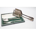 A cased George VI silver christening spoon and fork, by Robert Edgar Stone, London, 1938 and a