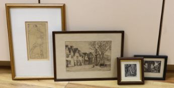 Harry Becker (1865-1928), drypoint etching, Study of a labourer, 14.5 x 7.5cm, an etching of Kersey,