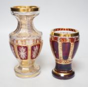 Two German gilt-decorated ruby flashed glass vases, 18cm high