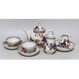 A group of Lowestoft Imari teawares, c.1770, including a Redgrave two bird pattern teapot and cover,