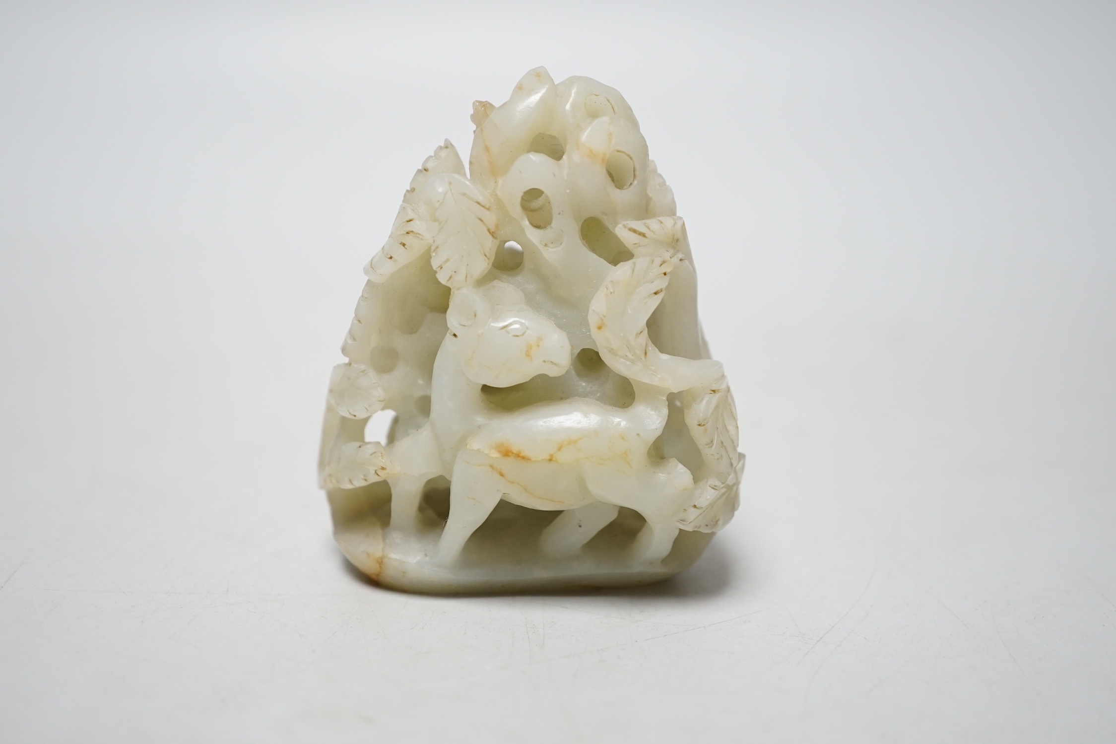 A Chinese pale celadon jade ‘deer’ carving, 7cm - Image 3 of 5